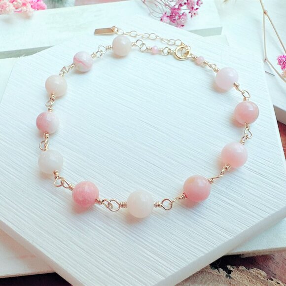 New Pink Opal Gold Bracelet | Handmade in British Columbia - Picture 3 of 5